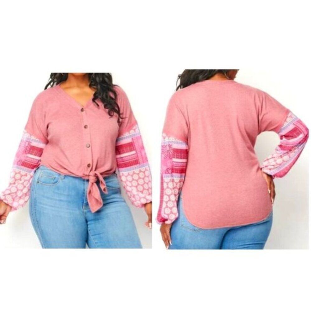 BAEA‎ Women's Boho High Low Hem Cardigan Contrast Print Sleeve Size 1X